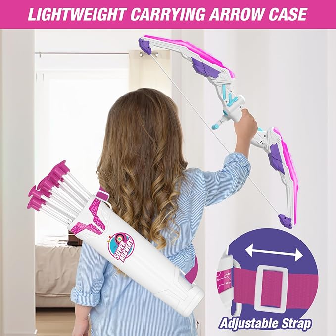 Bow and Arrow for Kids, LED Light Up Archery Set with 12 Suction Cup Arrows, 1 Hanging Target, 3 Score Targets & 1 Quiver, Indoor Outdoor Sport for Boys Girls Ages 4-12, Purple