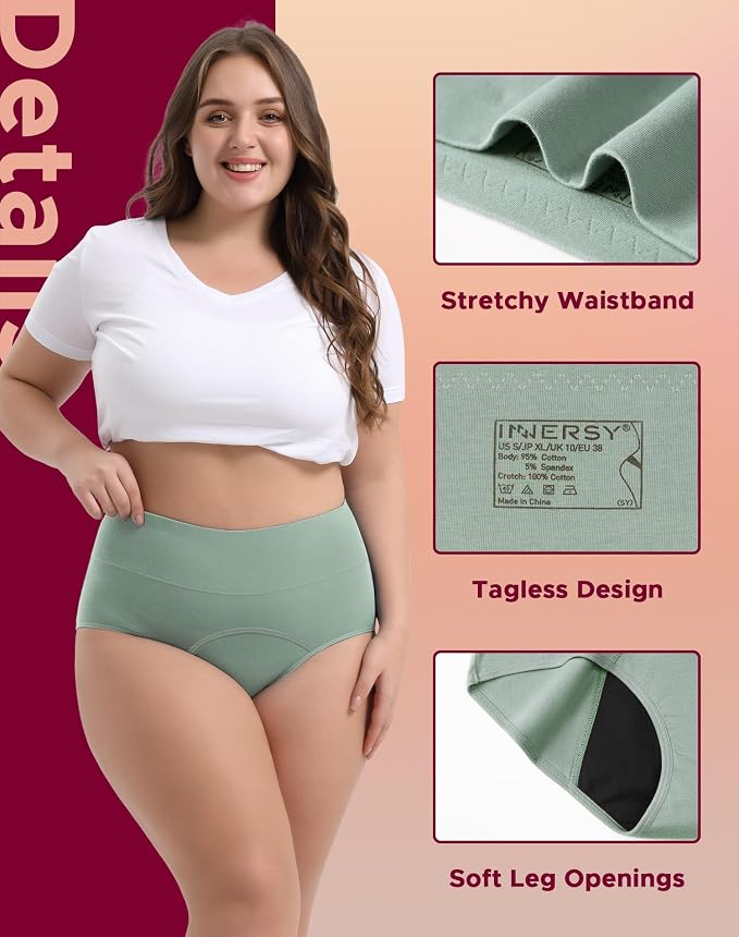 INNERSY Period Underwear for Women High Waisted Leak-Proof Postpartum Menstrual Panties 3-Pack