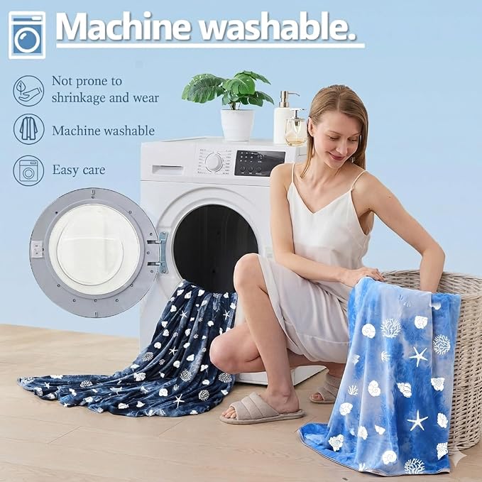 Cooling Blanket Throw Size (50"x70"), Double Sided Ice Cold Blanket for Hot Sleepers, Transfer Heat to Keep Cool, Soft Lightweight for Night Sweats, Bed & Couch, Ocean Design