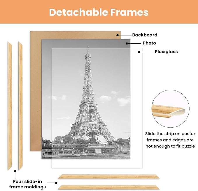 upsimples 12x16 Poster Frame, Easy Slide-In Assembly, Natural, 3 Pack | Gallery Wall 12 x 16 Picture Frames Set for Family, Wedding, Christmas, Easy to Change Photos