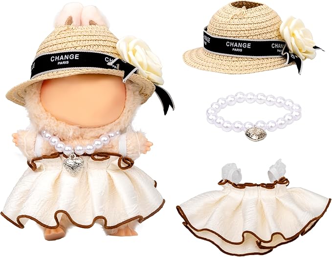 Doll Clothes Set for 6.7-inch/5.9-inch Dolls - Luxury Chic High-End Fashion Outfit with Suitable Accessories, Elegant Style Sunhat (No Dolls)