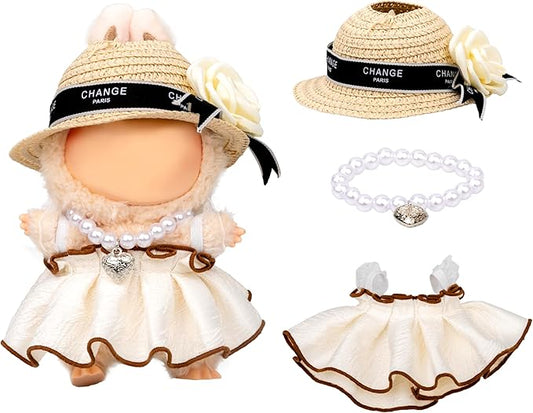 Doll Clothes Set for 6.7-inch/5.9-inch Dolls - Luxury Chic High-End Fashion Outfit with Suitable Accessories, Elegant Style Sunhat (No Dolls)