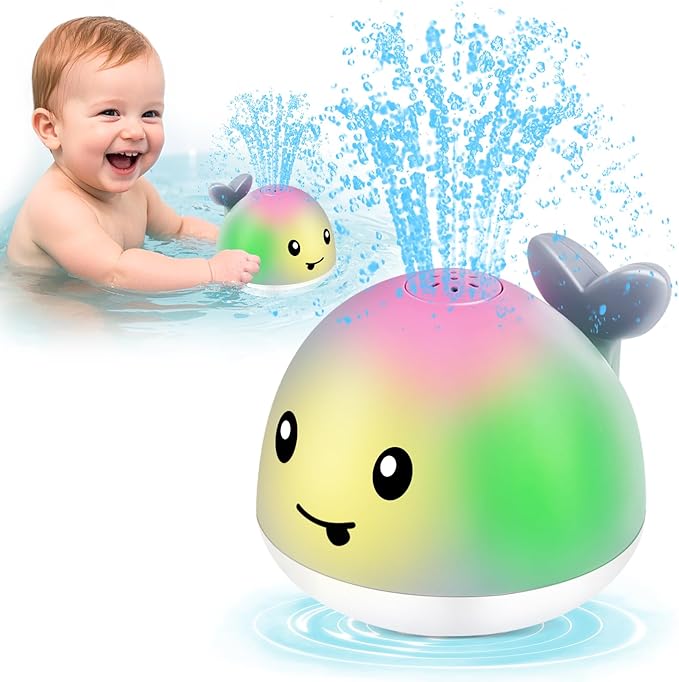 Light Up Whale Bath Toys Sprinkler for Babies 6-12 12-18 Months, Kids Ages 1-3 2-4, Baby Infant Toddler Pool Water Fountain Bathtub Toys for 1 Year Old Boys Girls Birthday Valentines Gifts