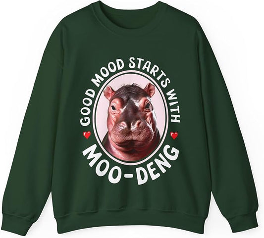 Good Mood Starts With Moo Deng Unisex Sweatshirt, Funny Moo Deng Good Mood Minimalist Men And Women Shirt