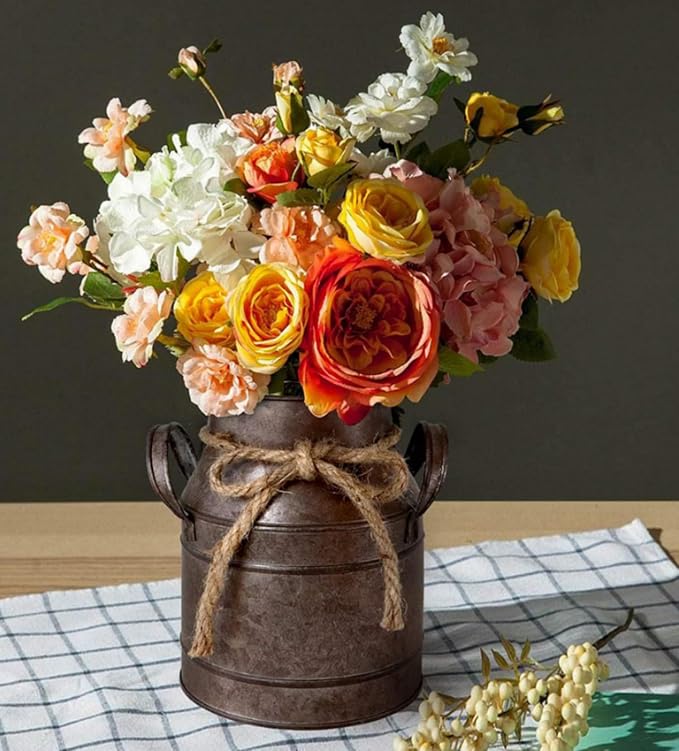 Vintage Rustic Antique Decorative Flower Vase,Shabby Chic Classy Designed Metal Vase,Primitive Distressed Iron Vase Bucket for Home Decor,Birthday Gift,Wedding,Party(4.4" L x 3.5" W x 5.9" H)