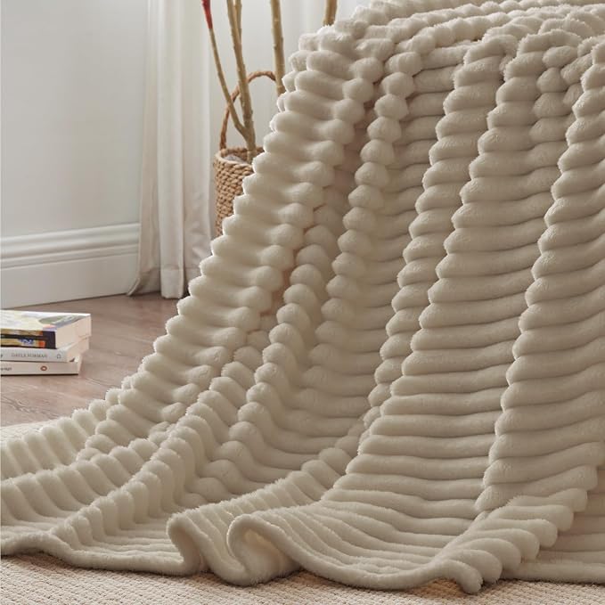 BEDELITE Ribbe Blankets Queen Size for Bed, Linen, 90"x90" | Ultra-Soft Plush Fleece, Warm Yet Lightweight, Ribbed Texture, Home Decor, Machine Washable, Giftable, All-Season Use