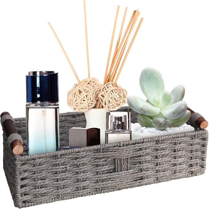 Basket for Toilet Paper Storage Baskets for Bathroom Decor Organizing | with Handle for Bedroom Home Decor and Shelves Apartment Countertop Use,Gray