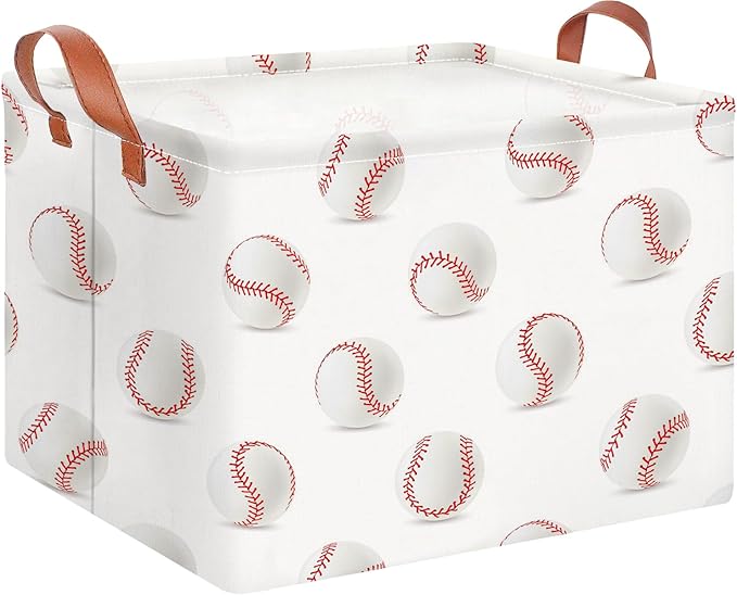 CLOCOR Rectangular Storage Basket,Collapsible Fabric Storage Container,Gift Basket(Baseball)