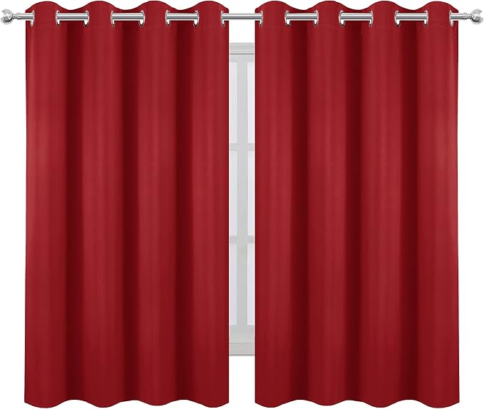 LEMOMO Bright Red Blackout Curtains 52 x 54 Inch Length/Set of 2 Curtain Panels/Thermal Insulated Room Darkening Blackout Curtains for Bedroom