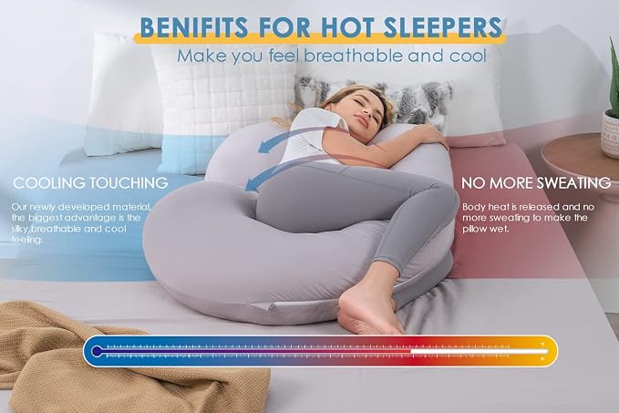 INSEN Cooling Pregnancy Pillow, Maternity Pillow with Tencel Cover,C Shaped for Pregnant and Side Sleeping, Sliver Gray