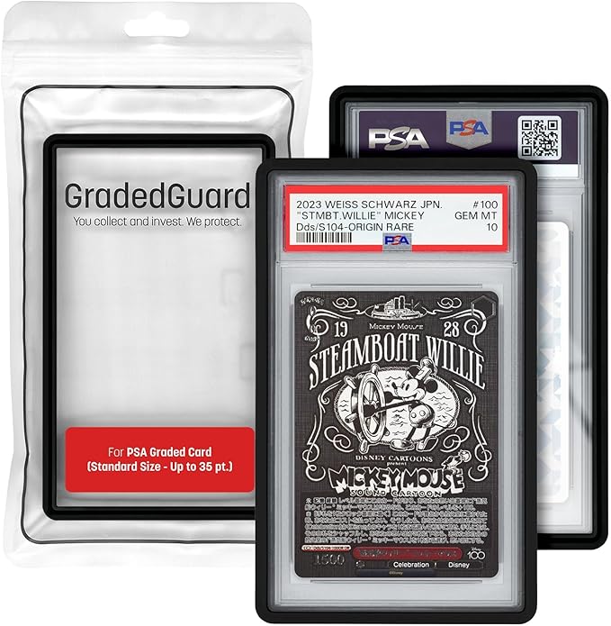 GradedGuard PSA Card Slab Protector Case, Standard PSA Size, Impact Resistant TPU Holder, Drop & Scratch Proof Frame for Graded Sports TCG Collectible Trading Cards. (Black)
