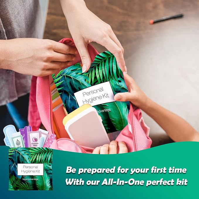 3 x Menstrual All-in-One Kits - Assorted Colors | Convenience on The Go | Single Period Kit Packs | Individually Wrapped Feminine Hygiene Products (Green Ferns/Red Purse/Under the Sea)