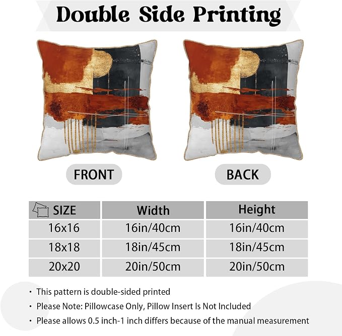 Retro Burnt Orange Gold Velvet Pillow Covers 16x16 Inch Abstract Rust Gray Black Throw Pillows For Couch Cushion Covers Pillowcase Rustic Farmhouse Pillow Cases for Sofa Bed Living Room Outdoor