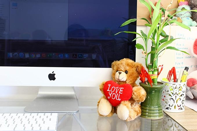 Plush Stuffed Animal Pink Heart Bear – Love You Bears- Toy for Kids & Adults Valentine's Day - Embroidered Heart Pillow (6 Inch, Pink Love You)