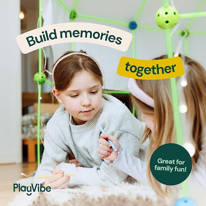 PLAYVIBE Fort Building Kit - 130 Pieces, Blue - Indoor & Outdoor Play, STEM Toy & Building Toys & Creative Forts