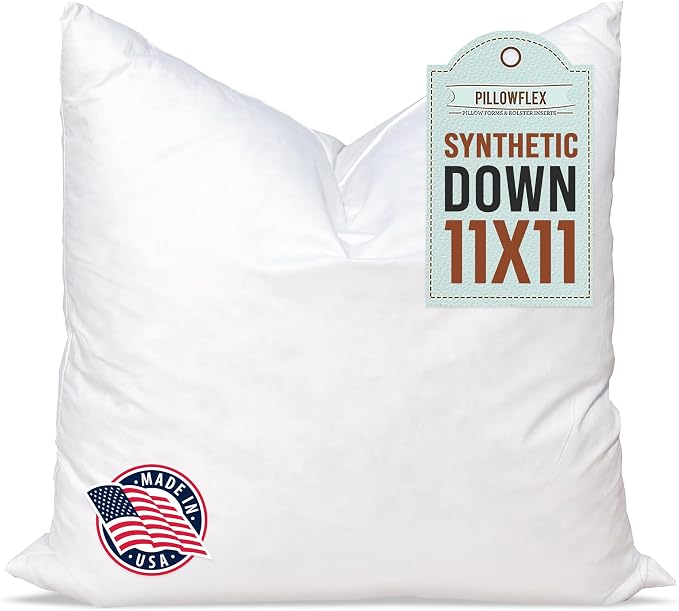 Pillowflex Synthetic Down Pillow Insert 11x11 in - Karate Chop Pillow | Small Square Sham Form, Plush Polyester Cotton Blend, Cloud-Like Comfort, Clump-Resistant Fill, Smooth Elegant Finish