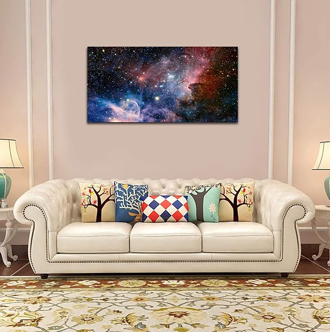 arteWOODS Canvas Wall Art Galaxy Nebula Starry Cosmic Painting Pictures Panoramic Canvas Arotwork Universe Stars Outer Space Wall Art for Home Office Decoration Framed Ready to Hang 20" x 40"