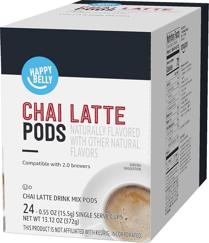 Amazon Brand - Happy Belly Tea Pods Compatible with 2.0 K-Cup Brewers, Chai Latte, 24 Count, Pack of 2 (Previously Solimo)