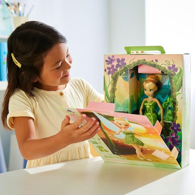 Disney Store Official Princess Story Doll - Tinker Bell from Peter Pan, 11 Inches, Includes Coloring Area and Additional Dress, Classic Outfit, Perfect for Girls
