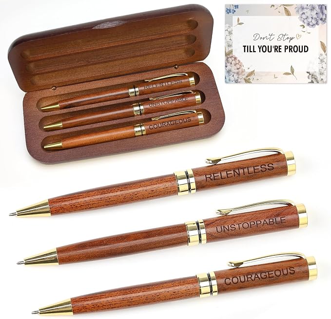 Renawe Fancy Wooden Pens Set with Box Congratulations Gifts for Women Men New Job Promotion Gift for Coworkers Boss Lady Office Business Pen Nice Positive Writing Pens Journaling Luxury Engraved Pens