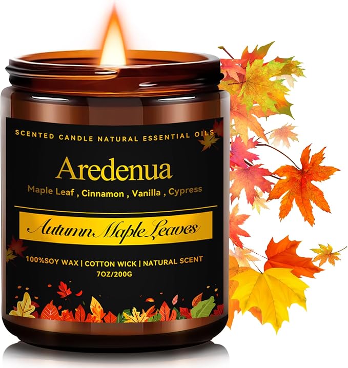 Autumn Leaves Candle – Fall Seasonal Leaf Aroma, Autumn Soy Candles for Winter Home Décor, Cozy Holiday & Christmas Candles Gift, Season Celebration Winter Gifts for Women