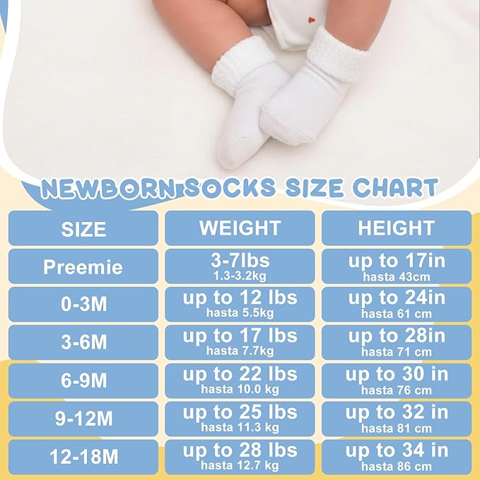 Twistover 10 Pairs Preemie Baby Terry Cotton Turn Cuff Socks for Newborn Girls Boys - Nicu