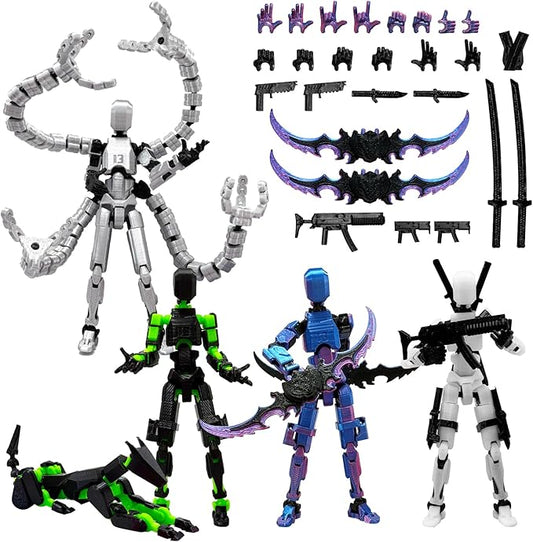 5PCS T13 Action Figure Set | Pre-Assembled 3D Printed Titan and Robo Figures | Highly Articulated Robot Toys with Interchangeable Accessories | Perfect for Collectors and Hobbyists (Rainbow)