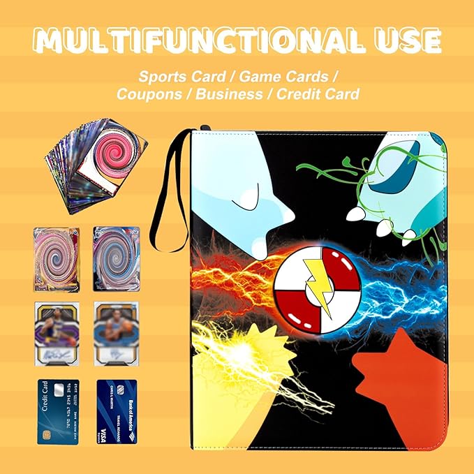 Jravkfi Card Binder 9 Pocket,Premium Trading Card Holder 900 Pockets 50-Page Double-Sided Storage Collection Book 3-ring Zipper Sports Book is A Toys Gift for Girls and Boys(Black)