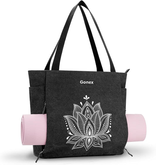 Gonex Yoga Mat Bag, Large Tote Bag with Multi Pockets for Women Men, Canvas Mat Carrier, Full Zipper Easy Access for Pilates Gym Travel