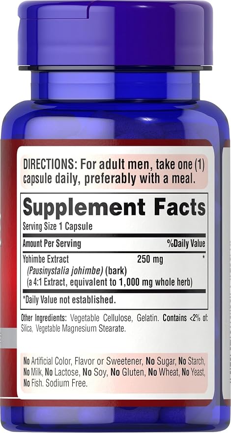 Puritan's Pride Yohimbe Exotic Herb for Men 250 mg, Dietary Supplement, 50 Rapid Release Capsules