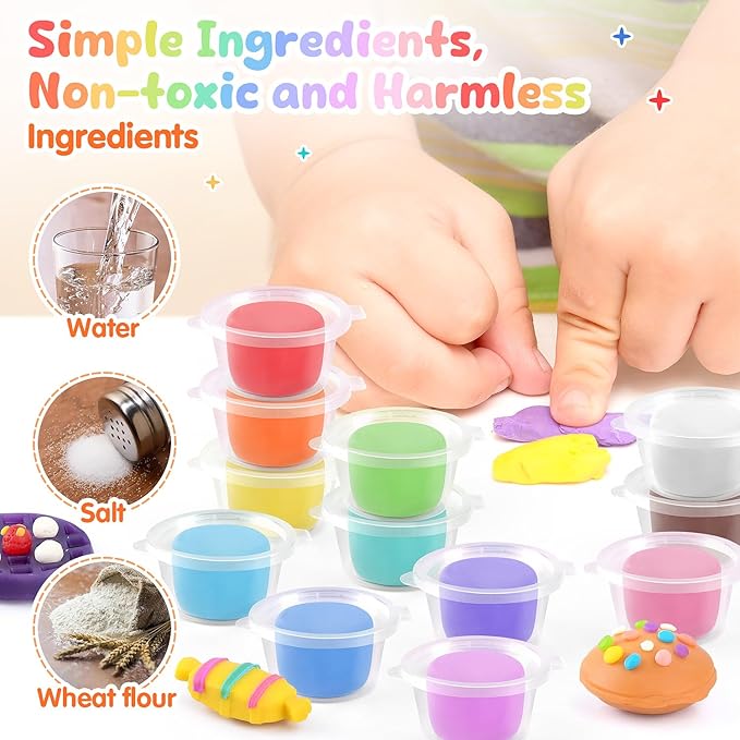 WeeHomm 4 in 1 Color Dough Set Kitchen Creations with Ice Cream/Cake/Noodle/Hamburger Maker Machine, Arts Crafts Play Food Toys Tools Kit for Boys Girls Kids Toddlers Ages 3+ , 24 Dough
