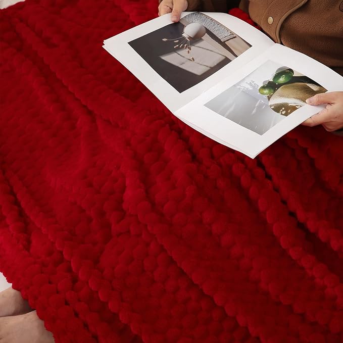 Puncuntex Red Throw Blanket 60"×80" inches Fuzzy 3D Jacquard Decorative | Flannel Fleece Super Soft Plush Cozy Blanket for Couch Sofa Chair Lightweight