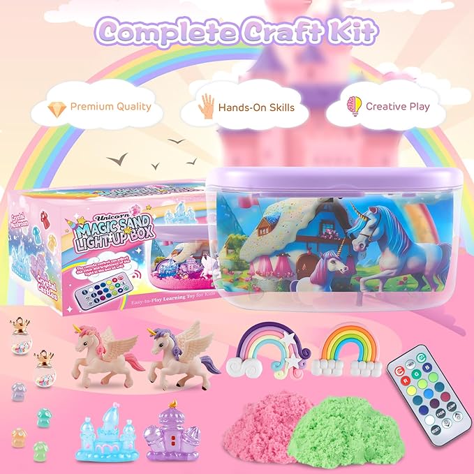 Unicorn Terrarium Light Up Kit for Girls - Birthday Gifts, Christmas Toy for Girls Age 4-5-6-7-8-11, DIY LED Night Light with Remote - Unicorn Creative Arts & Crafts Kit for 4-12 Year Old Kids