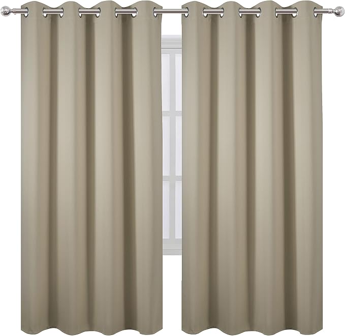 LEMOMO Beige Thermal Blackout Curtains/52 x 72 Inch/Set of 2 Panels Room Darkening Curtains for Bedroom