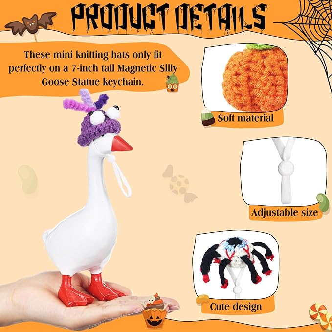 Geyoga 6 Pcs Mini Knitted Hats 7 Inch Goose Outfits Hat with Adjustable Strap Mini Porch Goose Headwear for Statue Key Holder