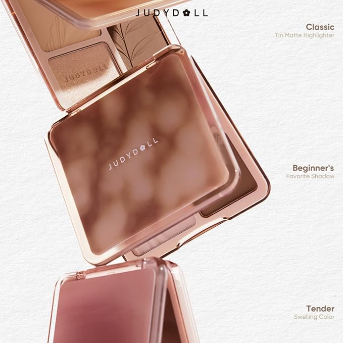 JUDYDOLL Highlight & Contour Palette, All-in-One Matte Highlighter Contour Compact, Natual Finish, Ultra-fine Powder, Blendable Face Makeup for All Skin Tones (New Version 04 Blush Shadow Palette)