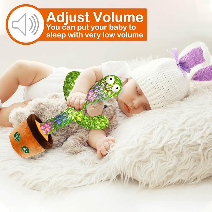 [Update Volume Adjustable] Talking Cactus Toy Mimics Back, Gift Package Repeat Talking Plush Toys - Sing+Repeat+Dancing+Recording+Rainbow Led Cactus Toy(15 Second Recording)