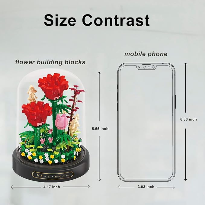 Flower Bouquet Set,Mini Bricks Botanical Collection Flowers Building Blocks,Artificial Plant Bonsai Tree Friend Set,New Year Valentines Birthday Gift for Mom Girls Women Adults(Red)