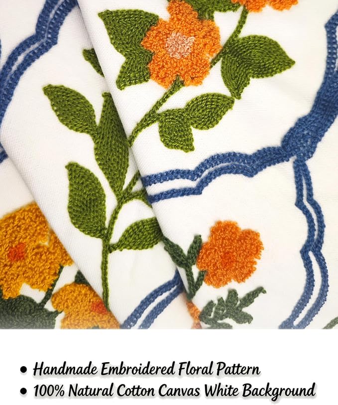 Alysheer Spring Summer Floral Embroidered Decorative Throw Pillow Cover 18"x 18" Set of 2, Orange Flowers Embroidery Patterned Multicolor Cushion Case for Sofa Couch Living Room Bedroom Outdoor