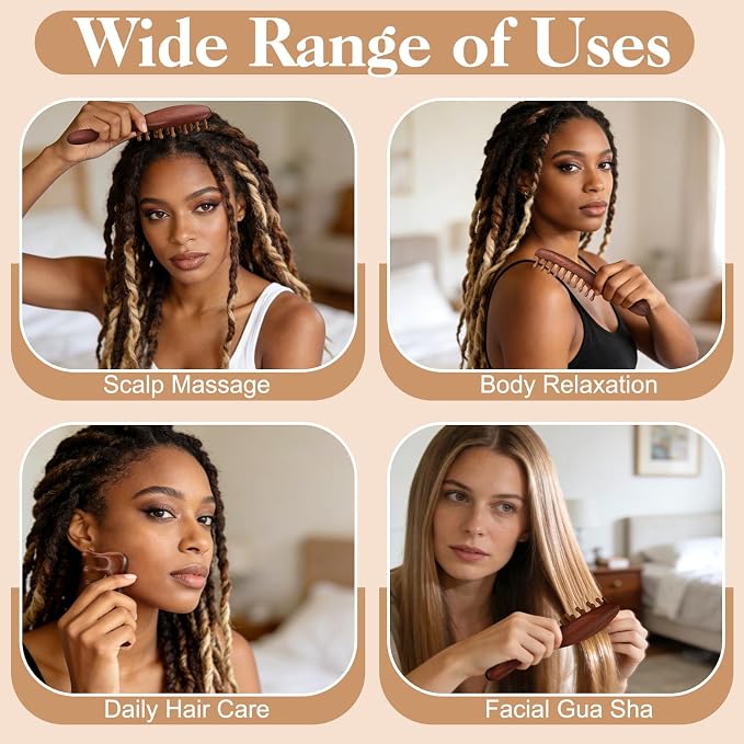 ProSuites 3 Pack Wooden Scalp Massager Tool, Long Handle Head Massage Scalp Loc Brush for Dreads, Multifunctional Hair Massager Tool for Men & Women