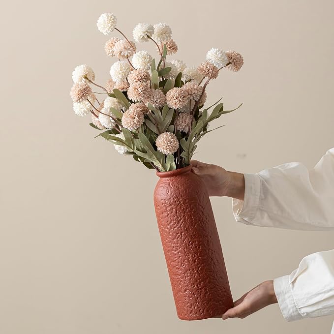 Large Decorative Ceramic Vase Set, 3 Pieces, Nordic Modern Boho Style, Earthtone Color Mix, Modern Farmhouse for Home Decor (XL Red Texture Mix)