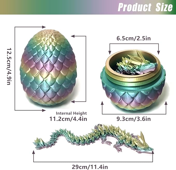 Pigmiss 3D Printed Dragon Egg Crystal Dragon Fidget Toy Full Articulated Dragon Mystery Dragon Eggs with Dragon Inside Home Office Desk Decor Gifts Toys (Multilcolor)