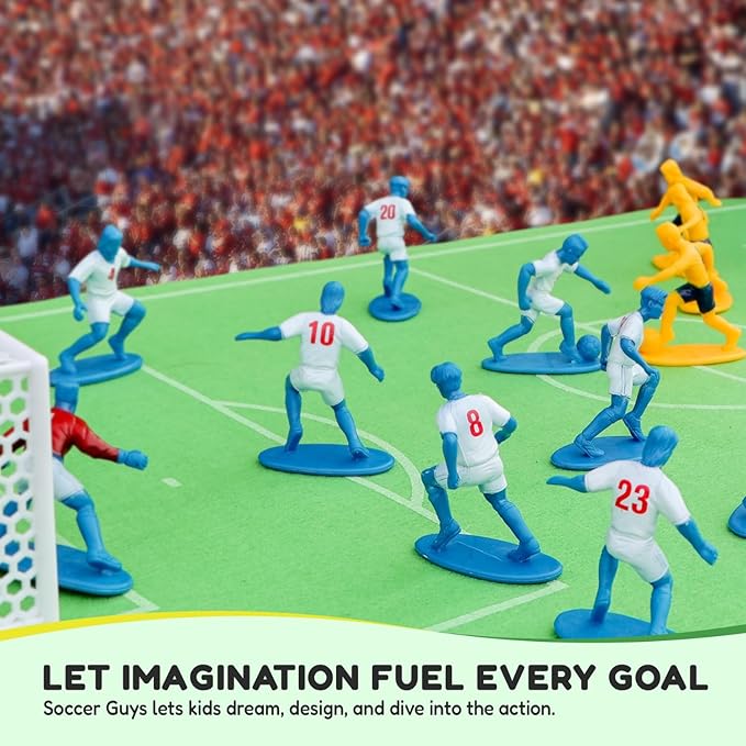 Kaskey Kids Soccer Guys, Navy Black vs. Blue White, 27 Pieces in Each Set, Includes 2 Teams, Accessories, and Travel Storage Case, Nostalgic Sports Action Figures for Imaginative Play, Ages 3 and Up