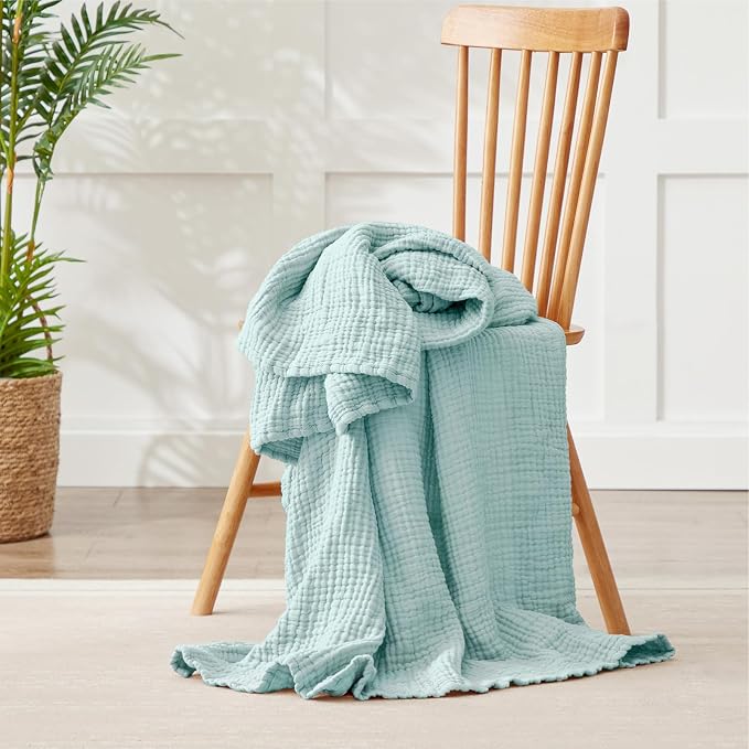 100% Cotton Muslin Blanket 40" x 40", Breathable and Lightweight Cotton Twin Blankets, Soft Cooling Summer Gauze Blanket for All Season, Mint