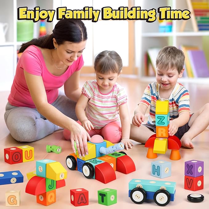 Joyfresh ABC Foam Magnetic Blocks for Toddlers, 52pcs, Building Letters Block for Kids 2 3 4 5 Years Old, Alphabet Blocks Toys Gifts for Boys Girls