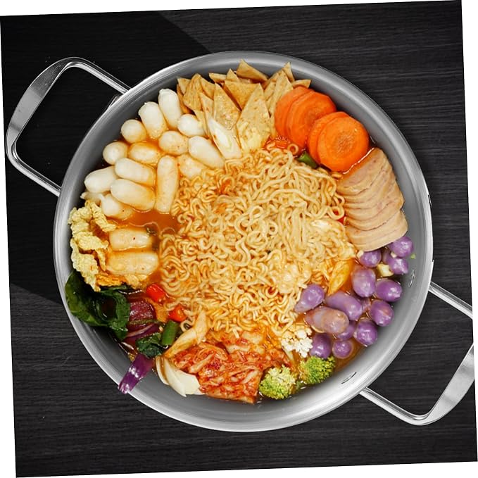 Stainless Steel Ramen Pot with Ergonomic Handles Capacity Korean Soup and Noodle Pot for Cooking Camping and Outdoor Use Easy to Clean Anti-scald Design