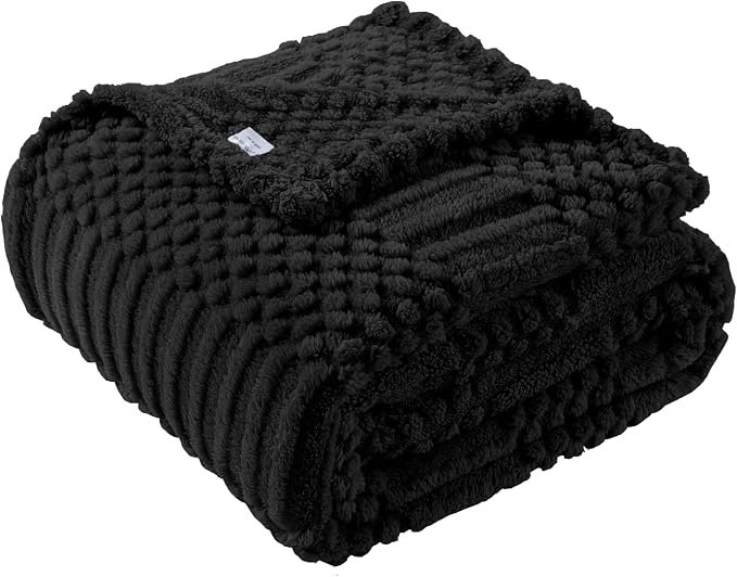 Black Throw Blanket - Soft & Fluffy Fleece, Cute & Aesthetic, Perfect for Sofa, Couch, Chair, Bed, Living Room & Bedroom, All-Season Use, Plush & Cozy Decorative Blanket 50x60