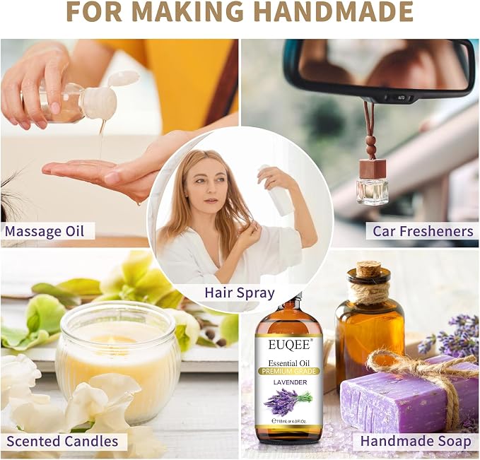 EUQEE Lavender Essential Oil 118mL Lavender Oil Large Capacity Essential Oil with Glass Dropper for Diffuser, DIY Candle - 4Fl. Oz