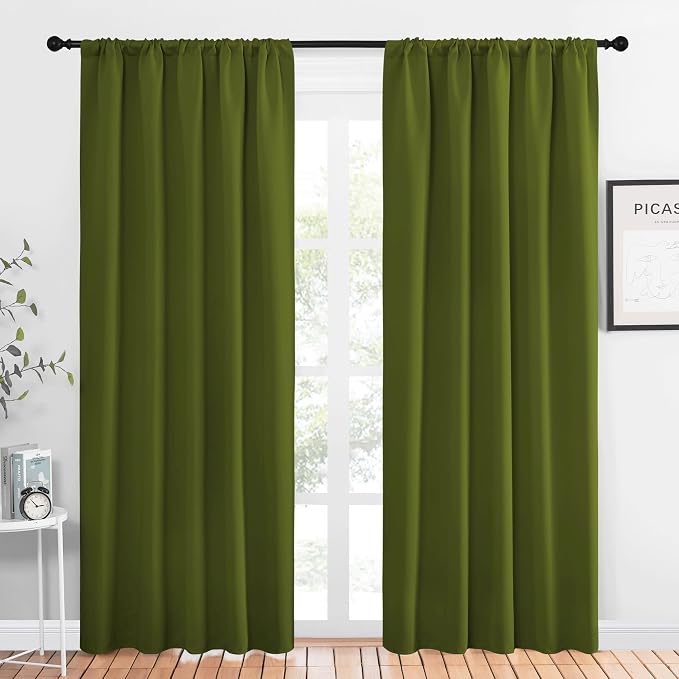 NICETOWN Window Curtains Blackout Drapes, Olive, 1 Pair, 52 by 84-Inch, Thermal Insulated Solid Rod Pocket Blackout Curtains/Draperies for Living Room