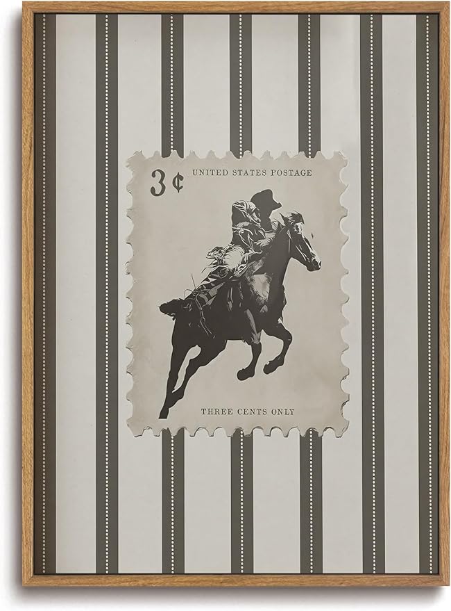 ZZLWBKGL Western Wall Decor Cowboy Canvas Art Bronco Framed Wall Art 8x10in | Vintage Artwork Retro West Stamp Paintings Mid Century Bucking Aesthetic for Living Room Bedroom